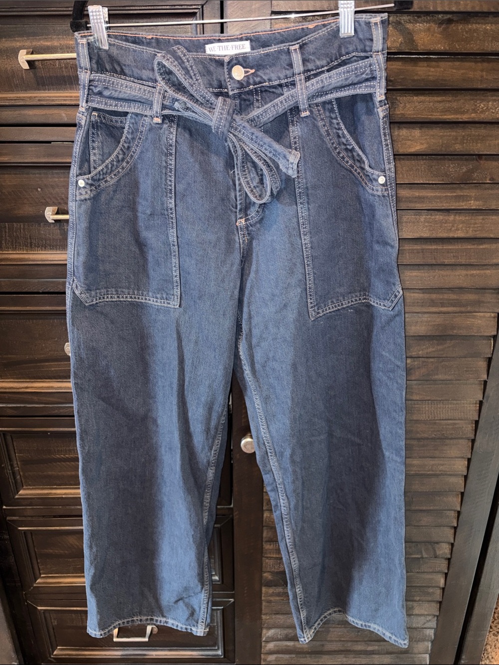 Free People Blue Jay Belted boyfriend jeans with Tie Waist
